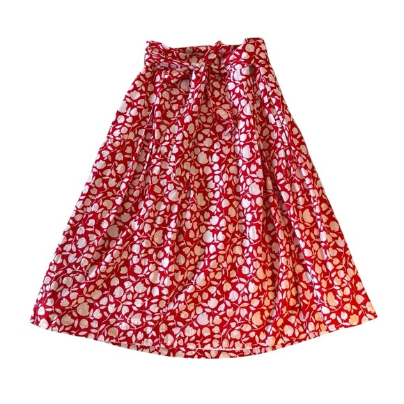 Talbots Bright red and white floral pleated cotton midi skirt. Size 12. EUC - Picture 5 of 11